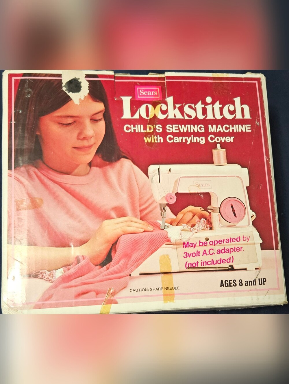 Vintage 1970s Sears Lockstitch Child's Sewing Machine COMPLETE in Box w/ Adapter